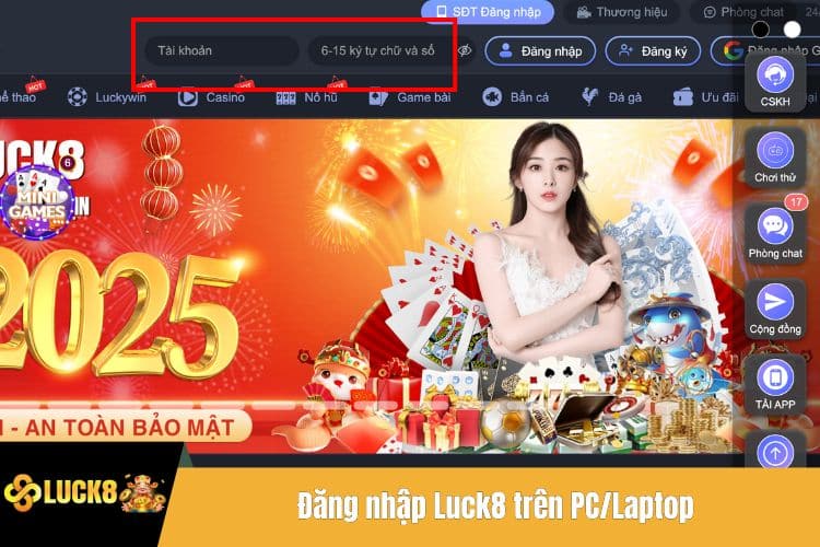 Đăng nhập Luck8 trên PC/Laptop