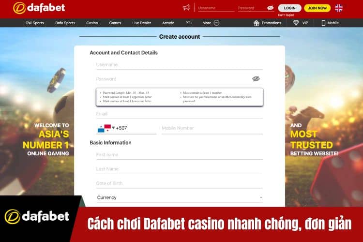 Cách chơi Dafabet casino nhanh chóng, đơn giản